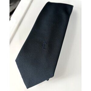 Yves Saint Laurent Mens 3" Tie With Embroidered Logo Navy Blue Officewear Event